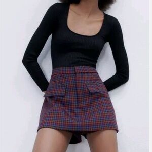 Zara Black and Red Plaid Skirt